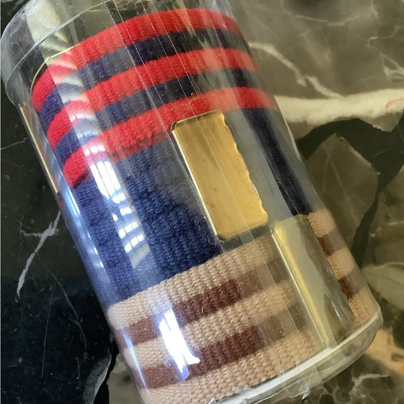 NWOT vintage men’s set of 3 interchangeable web brass tip brass buckle belts - Picture 3 of 5